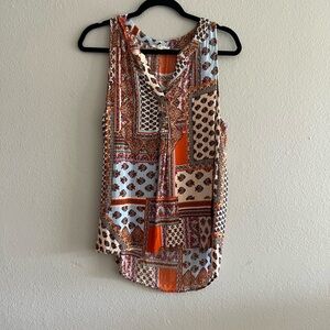 Christian Siriano Orange Brown Graphic Tank Top